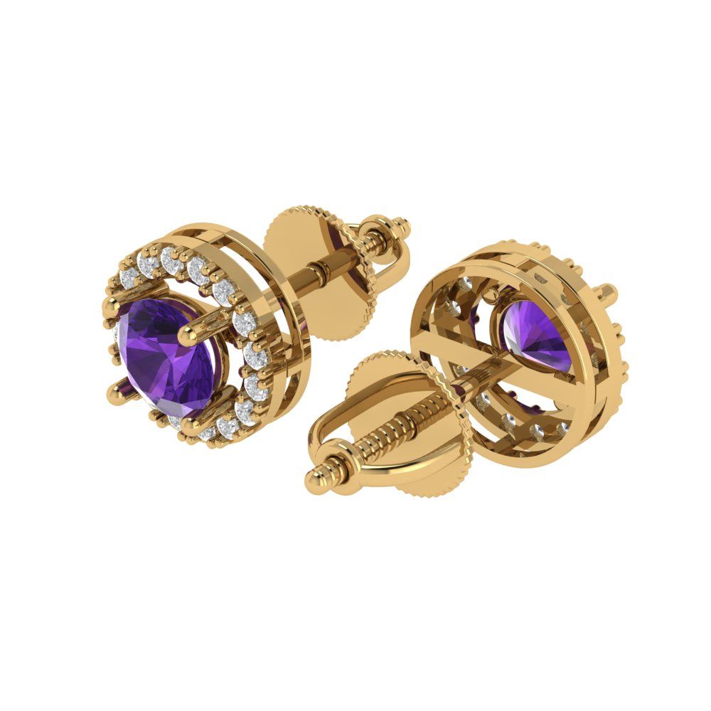 1.24 ctw Amethyst Studs Earrings | 5.0mm Round Cut White Gold Screw back | February Birthstone