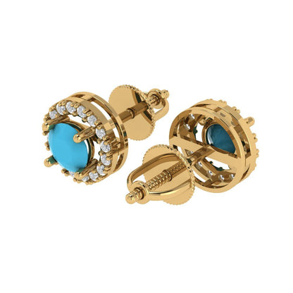 1.24 ctw Turquoise Studs Earrings | 5.0mm Round Cut White Gold Screw back | December Birthstone