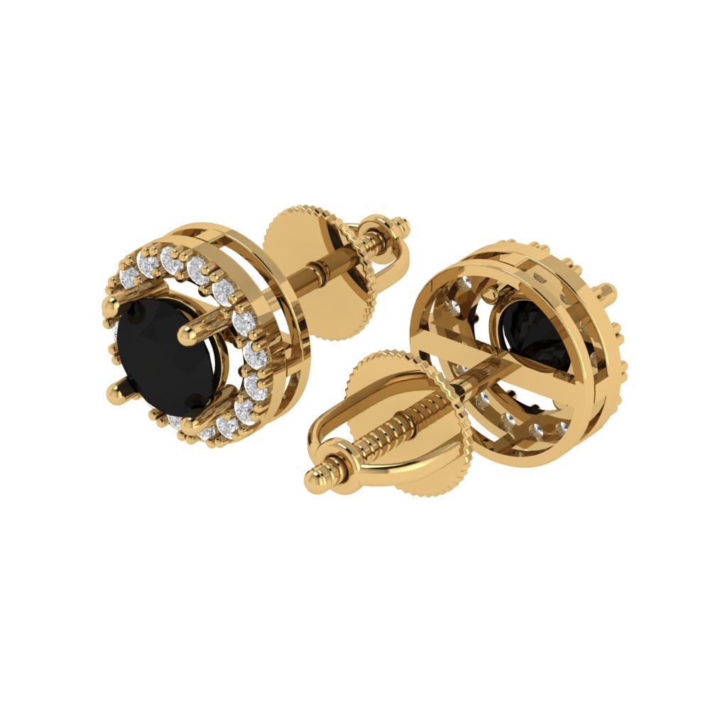 1.24 ctw Onyx Studs Earrings | 5.0mm Round Cut White Gold Screw back | July Birthstone