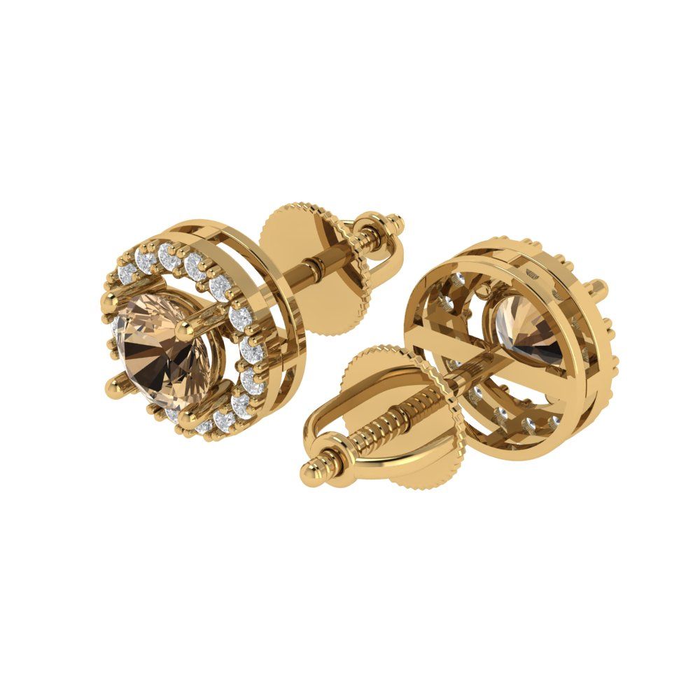 1.24 ctw Champagne Studs Earrings | 5.0mm Round Cut White Gold Screw back | April Birthstone