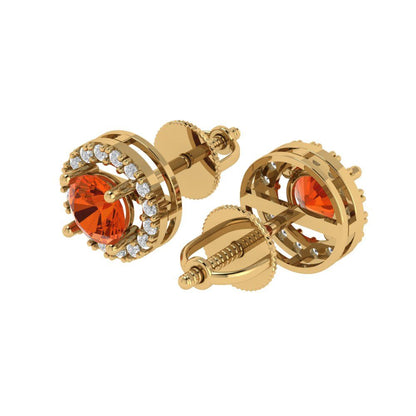 1.24 ctw Red Zirconia Studs Earrings | 5.0mm Round Cut White Gold Screw back | April Birthstone