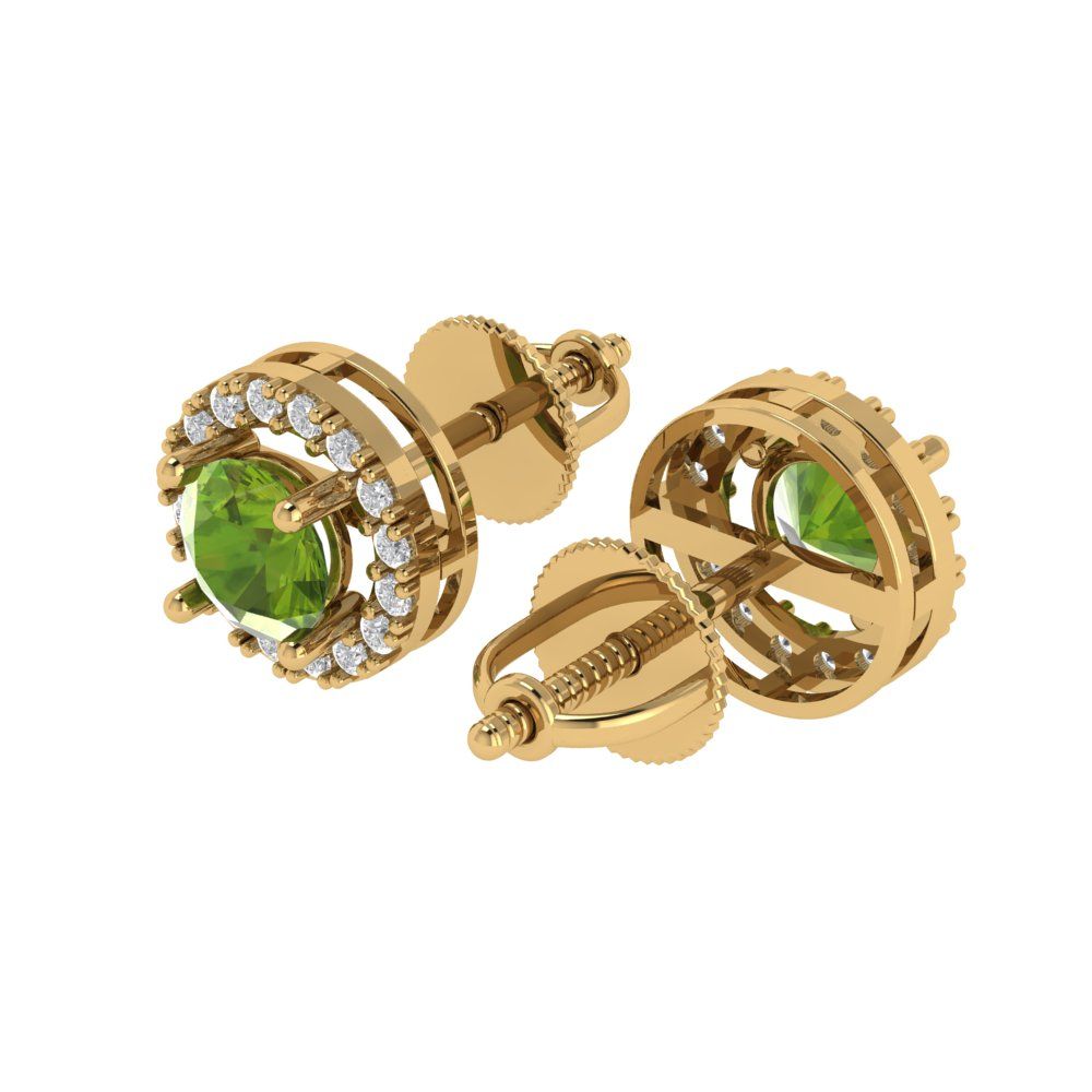 1.24 ctw Peridot Studs Earrings | 5.0mm Round Cut White Gold Screw back | August Birthstone