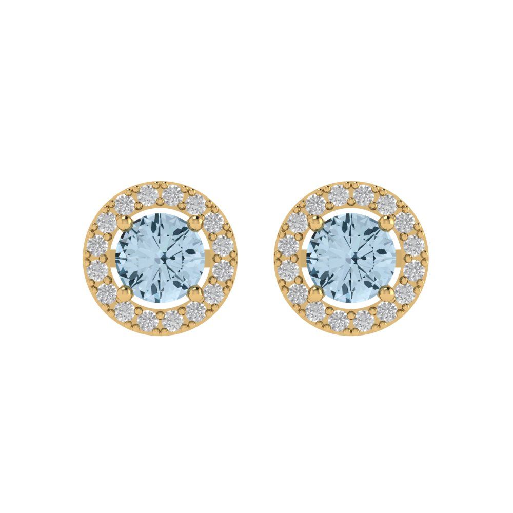 1.24 ctw Aquamarine Studs Earrings | 5.0mm Round Cut White Gold Screw back | March Birthstone