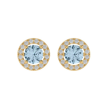 1.24 ctw Blue Zirconia Studs Earrings | 5.0mm Round Cut White Gold Screw back | April Birthstone