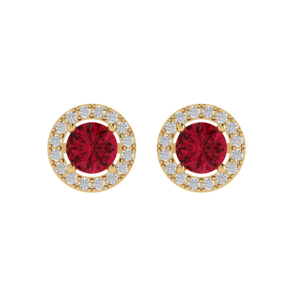 1.24 ctw Ruby Studs Earrings | 5.0mm Round Cut White Gold Screw back | July Birthstone