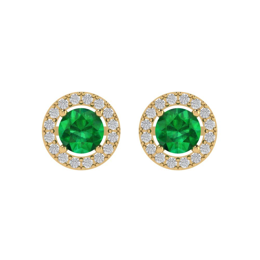 1.24 ctw Emerald Studs Earrings | 5.0mm Round Cut White Gold Screw back | May Birthstone