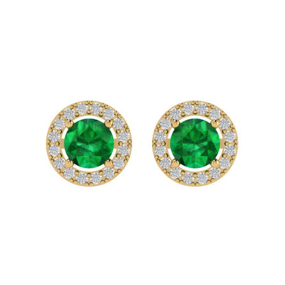 1.24 ctw Emerald Studs Earrings | 5.0mm Round Cut White Gold Screw back | May Birthstone