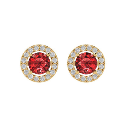 1.24 ctw Garnet Studs Earrings | 5.0mm Round Cut White Gold Screw back | January Birthstone