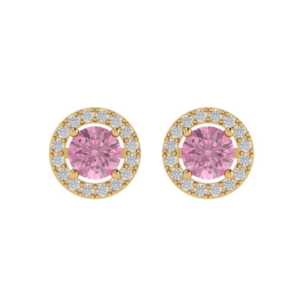1.24 ctw Pink Zirconia Studs Earrings | 5.0mm Round Cut White Gold Screw back | April Birthstone