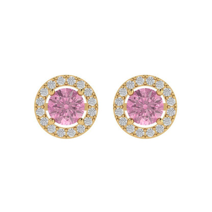 1.24 ctw Pink Zirconia Studs Earrings | 5.0mm Round Cut White Gold Screw back | April Birthstone