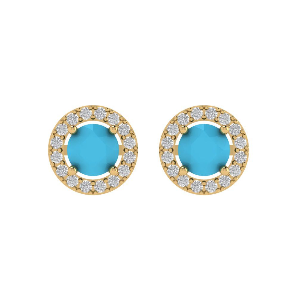 1.24 ctw Turquoise Studs Earrings | 5.0mm Round Cut White Gold Screw back | December Birthstone