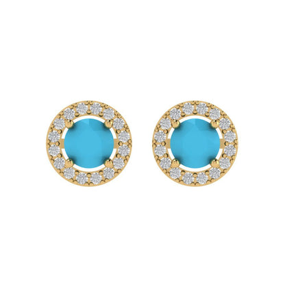 1.24 ctw Turquoise Studs Earrings | 5.0mm Round Cut White Gold Screw back | December Birthstone