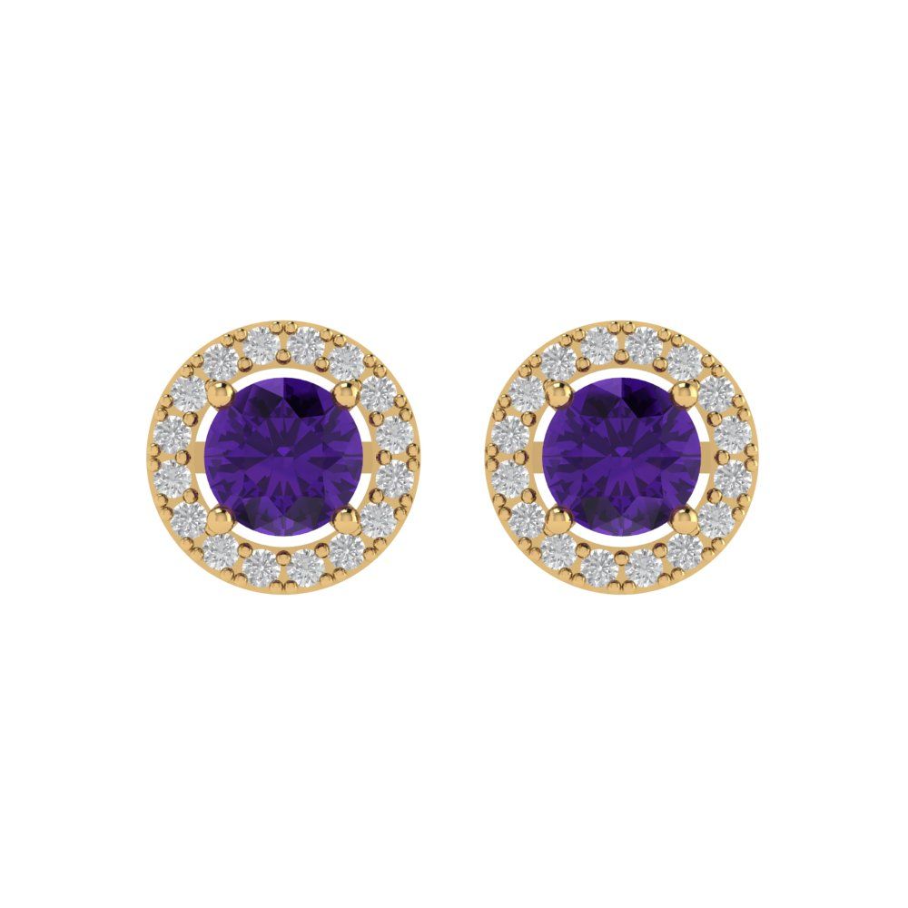 1.24 ctw Amethyst Studs Earrings | 5.0mm Round Cut White Gold Screw back | February Birthstone