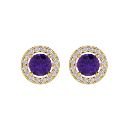 1.24cttw Amethyst Gold-Plated 925 Silver Screw Back Stud Earrings