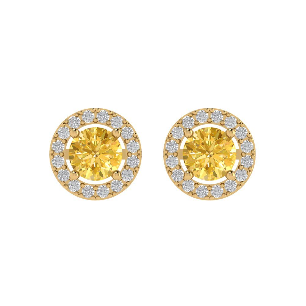 1.24 ctw Yellow Zirconia Studs Earrings | 5.0mm Round Cut White Gold Screw back | April Birthstone
