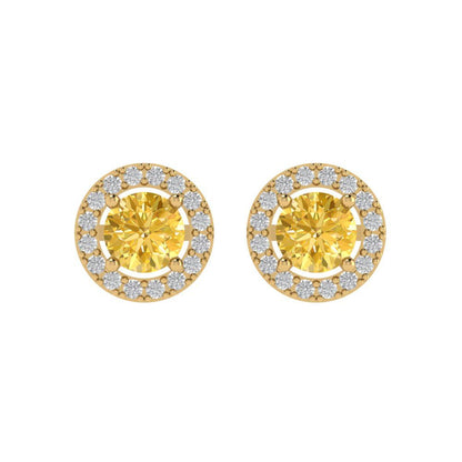1.24 ctw Yellow Zirconia Studs Earrings | 5.0mm Round Cut White Gold Screw back | April Birthstone