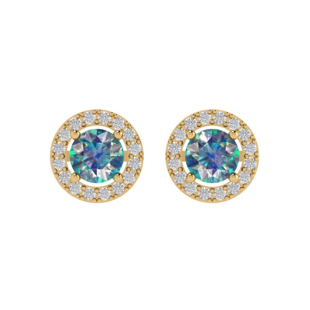 1.24 ctw Blue Moissanite Studs Earrings | 5.0mm Round Cut White Gold Screw back | April Birthstone