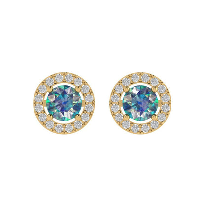 1.24 ctw Blue Moissanite Studs Earrings | 5.0mm Round Cut White Gold Screw back | April Birthstone