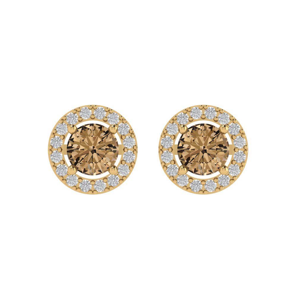 1.24 ctw Champagne Studs Earrings | 5.0mm Round Cut White Gold Screw back | April Birthstone