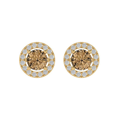 1.24 ctw Champagne Studs Earrings | 5.0mm Round Cut White Gold Screw back | April Birthstone