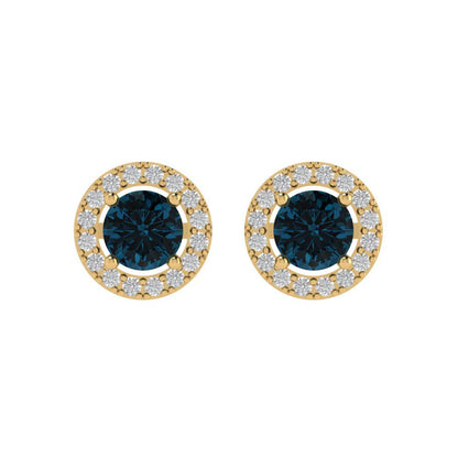 1.24 ctw London Blue Topaz Studs Earrings | 5.0mm Round Cut White Gold Screw back | December Birthstone