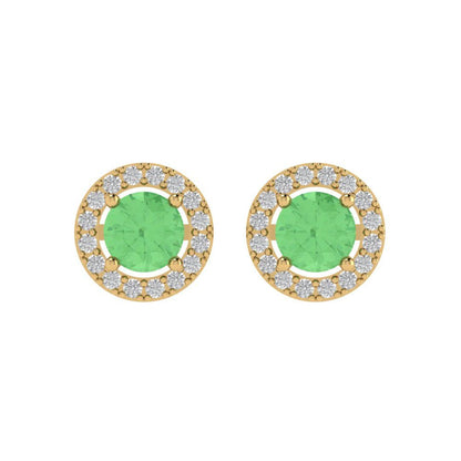 1.24 ctw Green Zirconia Studs Earrings | 5.0mm Round Cut White Gold Screw back | April Birthstone