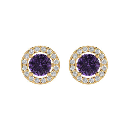 1.24 ctw Alexandrite Studs Earrings | 5.0mm Round Cut White Gold Screw back | June Birthstone