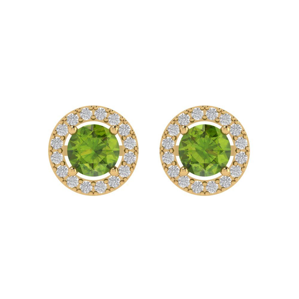 1.24 ctw Peridot Studs Earrings | 5.0mm Round Cut White Gold Screw back | August Birthstone