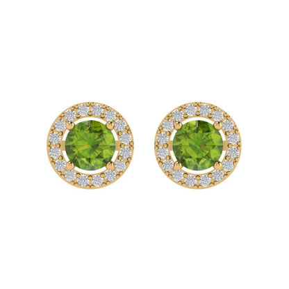 1.24 ctw Peridot Studs Earrings | 5.0mm Round Cut White Gold Screw back | August Birthstone