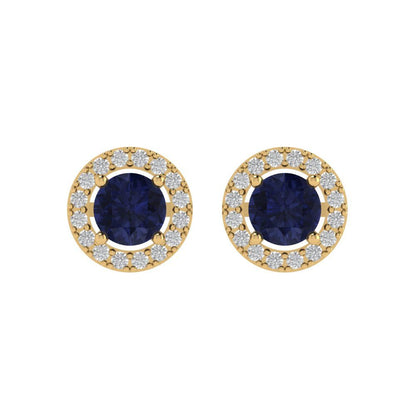 1.24 ctw Blue Sapphire Studs Earrings | 5.0mm Round Cut White Gold Screw back | September Birthstone