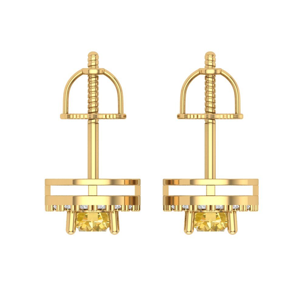 1.24 ctw Citrine Studs Earrings | 5.0mm Round Cut White Gold Screw back | November Birthstone