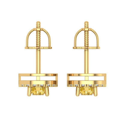 1.24 ctw Citrine Studs Earrings | 5.0mm Round Cut White Gold Screw back | November Birthstone