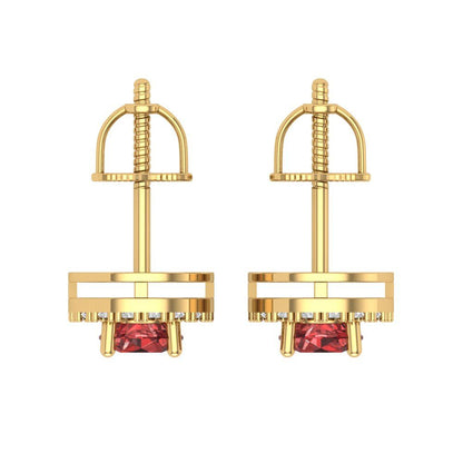 1.24 ctw Garnet Studs Earrings | 5.0mm Round Cut White Gold Screw back | January Birthstone