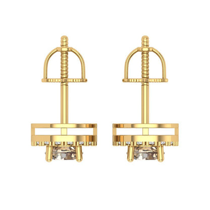 1.24 ctw Yellow Moissanite Studs Earrings | 5.0mm Round Cut White Gold Screw back | April Birthstone