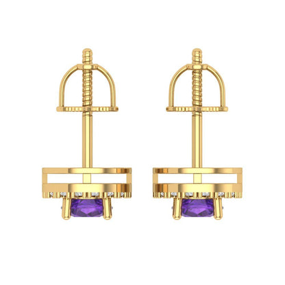 1.24 ctw Amethyst Studs Earrings | 5.0mm Round Cut White Gold Screw back | February Birthstone