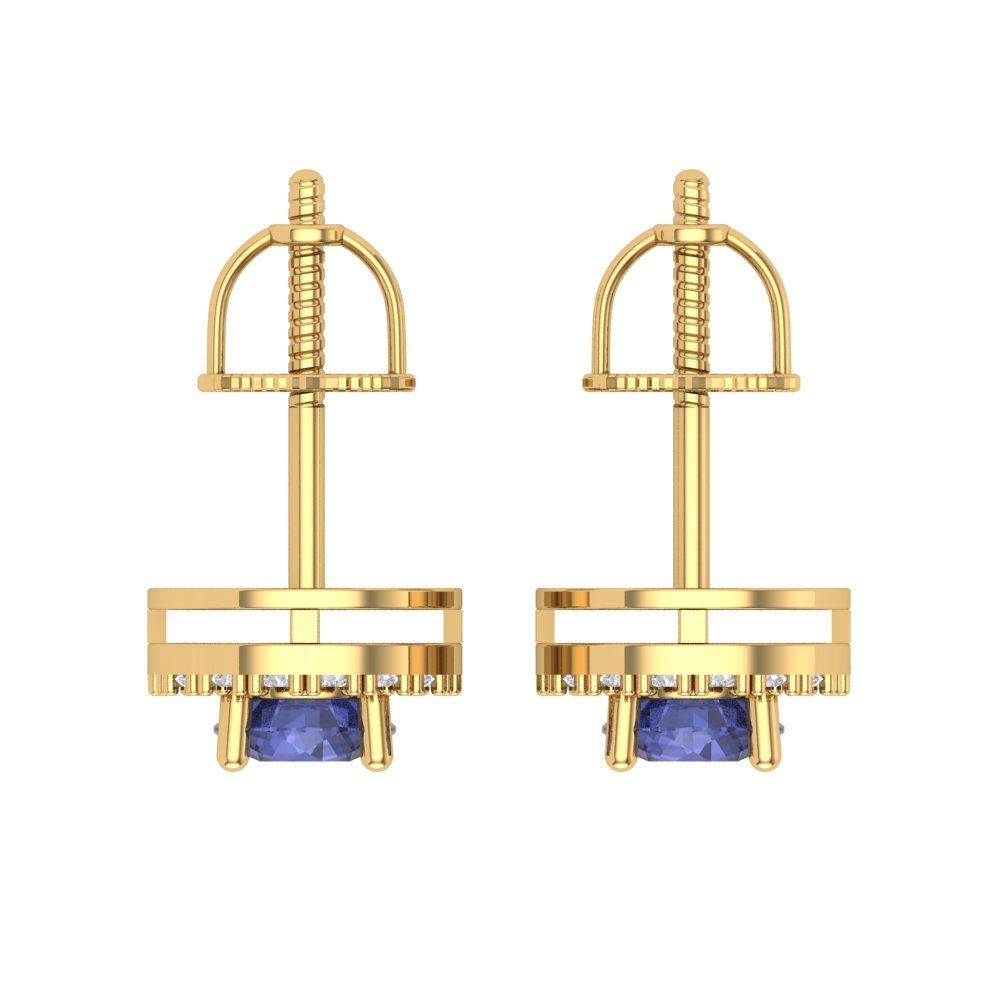 1.24 ctw Tanzanite Studs Earrings | 5.0mm Round Cut White Gold Screw back | December Birthstone