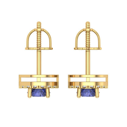 1.24 ctw Tanzanite Studs Earrings | 5.0mm Round Cut White Gold Screw back | December Birthstone