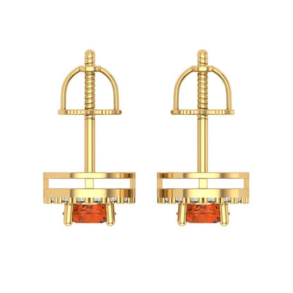 1.24 ctw Red Zirconia Studs Earrings | 5.0mm Round Cut White Gold Screw back | April Birthstone