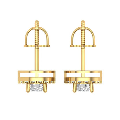 1.24 ctw Zirconia Diamond Studs Earrings | 5.0mm Round Cut White Gold Screw back | April Birthstone