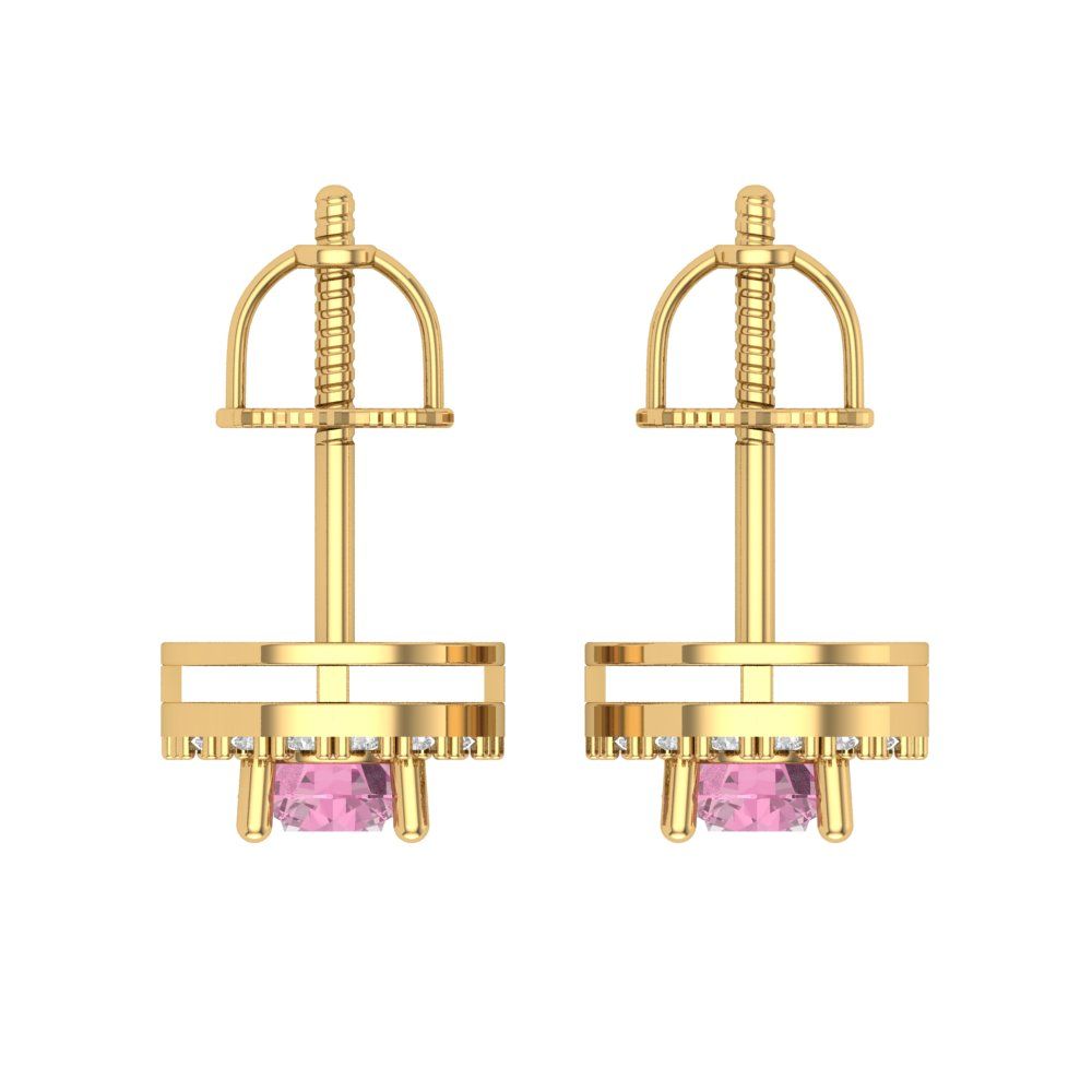 1.24 ctw Pink Zirconia Studs Earrings | 5.0mm Round Cut White Gold Screw back | April Birthstone