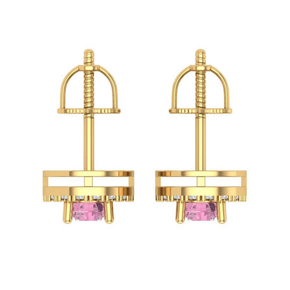 1.24 ctw Pink Zirconia Studs Earrings | 5.0mm Round Cut White Gold Screw back | April Birthstone