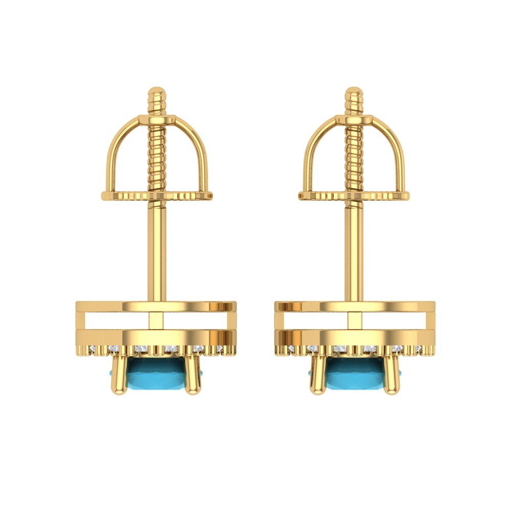 1.24 ctw Turquoise Studs Earrings | 5.0mm Round Cut White Gold Screw back | December Birthstone
