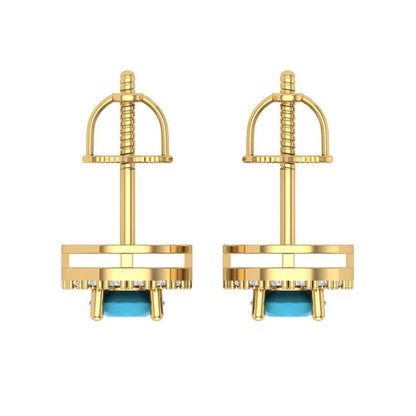 1.24 ctw Turquoise Studs Earrings | 5.0mm Round Cut White Gold Screw back | December Birthstone