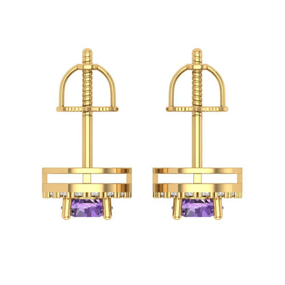 1.24cttw Alexandrite Gold-Plated 925 Silver Screw Back Stud Earrings