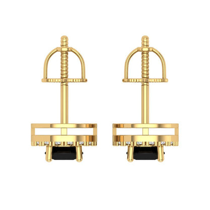 1.24 ctw Onyx Studs Earrings | 5.0mm Round Cut White Gold Screw back | July Birthstone