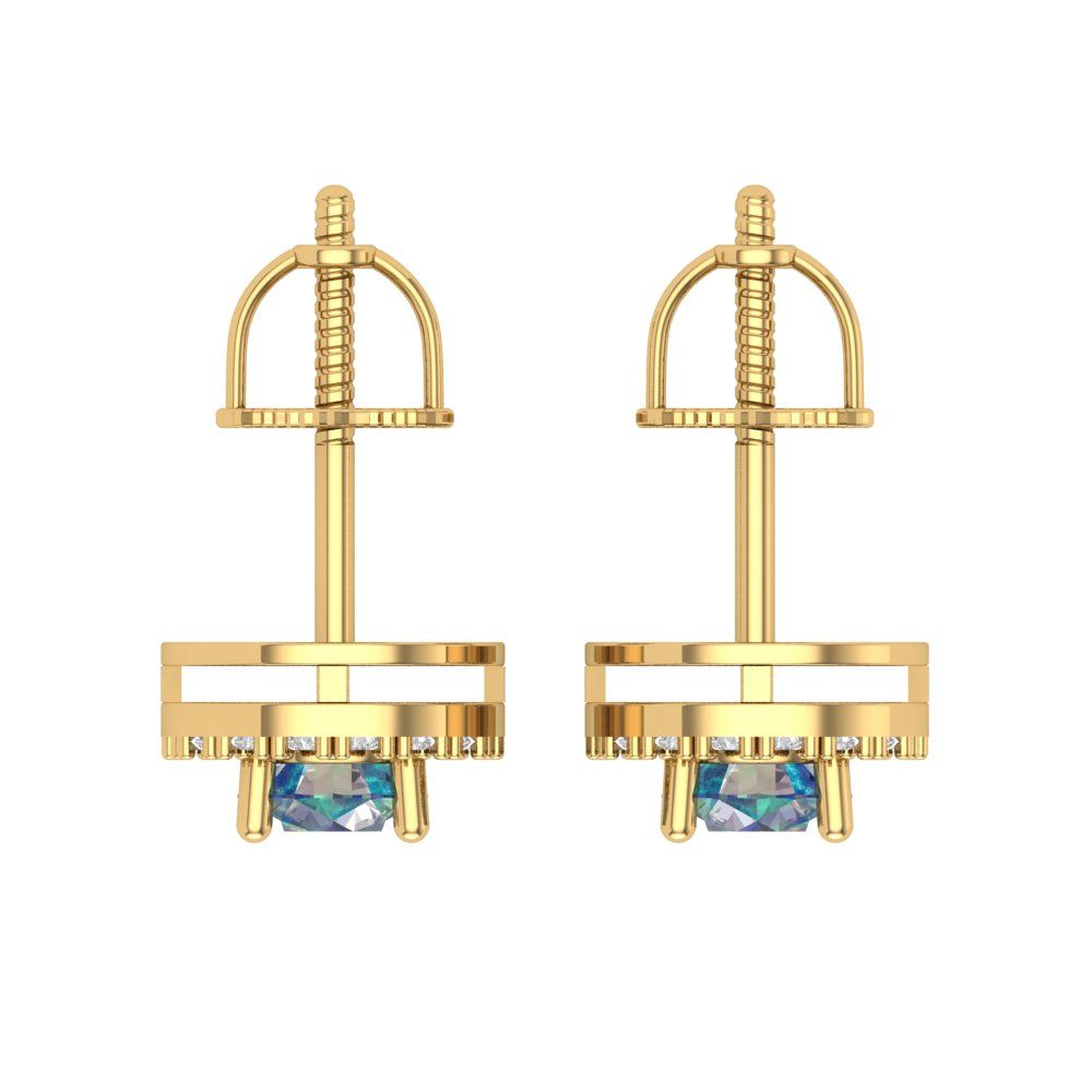 1.24 ctw Blue Moissanite Studs Earrings | 5.0mm Round Cut White Gold Screw back | April Birthstone