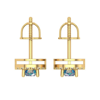 1.24 ctw Blue Moissanite Studs Earrings | 5.0mm Round Cut White Gold Screw back | April Birthstone
