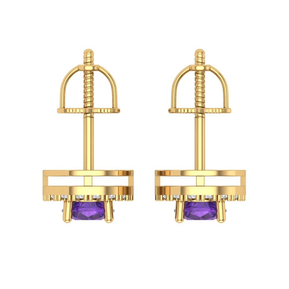 1.24cttw Amethyst Gold-Plated 925 Silver Screw Back Stud Earrings