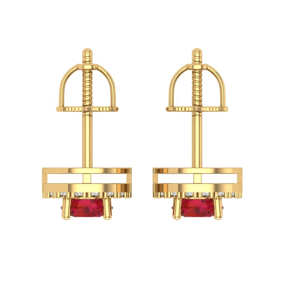 1.24 ctw Ruby Studs Earrings | 5.0mm Round Cut White Gold Screw back | July Birthstone