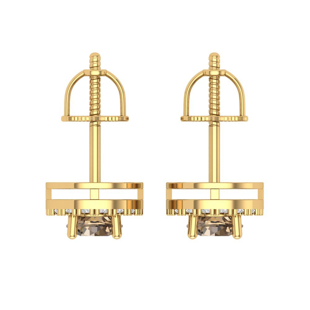 1.24 ctw Champagne Studs Earrings | 5.0mm Round Cut White Gold Screw back | April Birthstone
